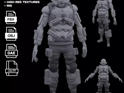 Scifi robot space guard Low-poly 3D model