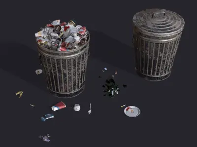 Trash Set 2 PBR Game Ready pile of cans in can Low-poly 3D model