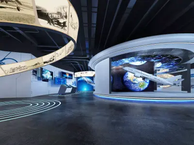 Futuristic Exhibition Interior Sci Fi Hall Low-poly 3D model get