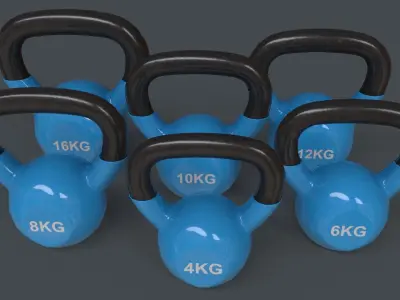PBR 4-16KG Kettlebell V1 - Blue Light Low-poly 3D model