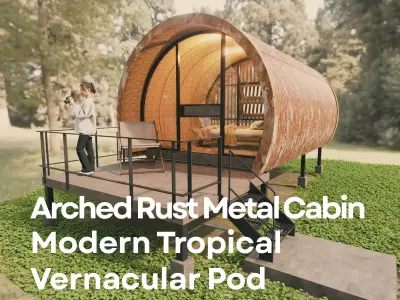 Arched Rust Metal Cabin - Tropical Vernacular Pod 3D model
