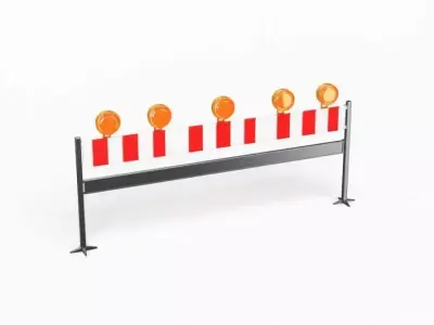 Modern Street Barricade With Flashing Lights 3D model