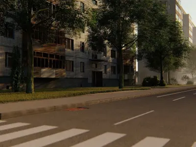 Crossroad City Street Game road only no buildings 3D model