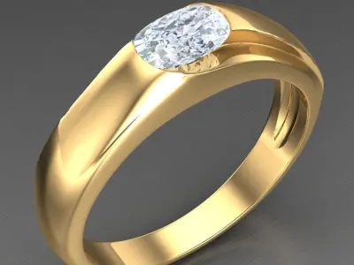 Light Gold Diamond Men Ring 2MR055 3D model