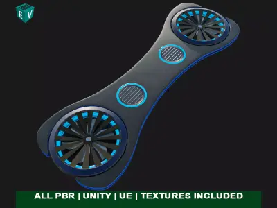 Sci Fi Hoverboard 3 All PBR Unity UE Textures Included Low-poly 3D model