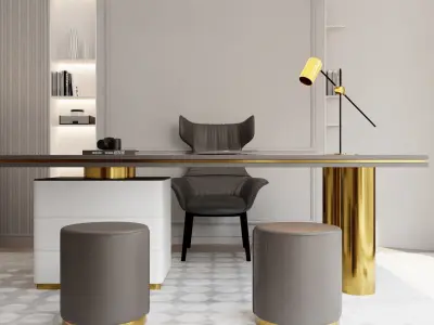 Stylish Study Interior Design Scene 3D model