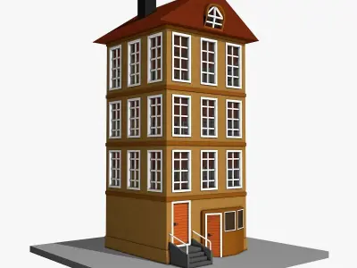 Three Floors Building  Low-poly 3D model