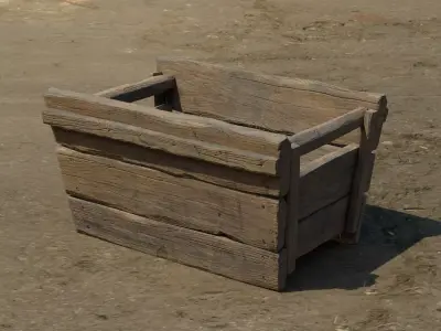 Medieval trapezoid-shaped wooden crate with handles Low-poly 3D model