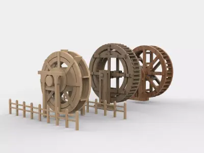 wooden water wheels set  3D model