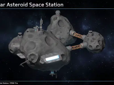 Scifi Modular Asteroid Space Station Low-poly 3D model