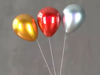 balloon three colorful balloons on stick Free 3D model