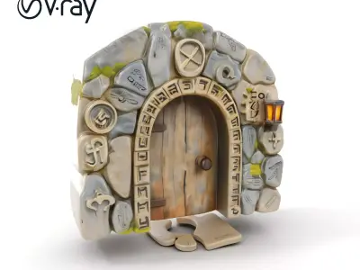 Ancient Stone Doorway Model Pack with Intricate Rune Details Low-poly 3D model