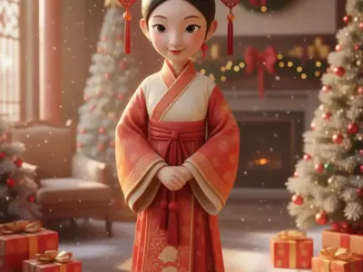 Cute Chinese Girl Hanfu Christmas Festive 3D Model Low-poly 3D model