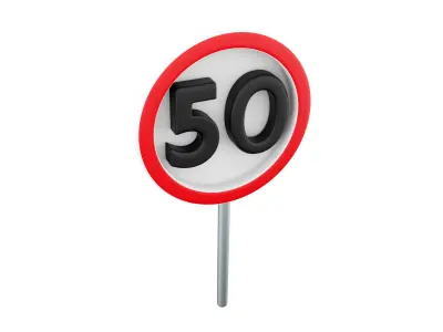 3d Road sign in speed limit at 50 km h 3D model