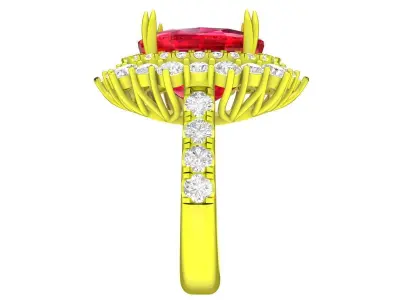 Luxury Oval Halo Ruby Style Gold Ring for Women 7890 3D print model