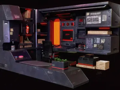 Cyberpunk Computer Room Furniture - Low Poly PBR UE Textures Low-poly 3D model