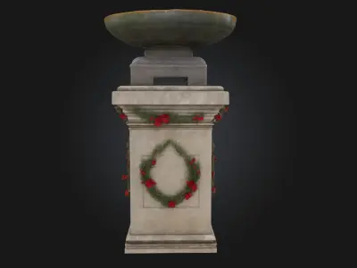 Rose Adorned Stone Pedestal  Elegance Etched in Blooming Stone 3D model