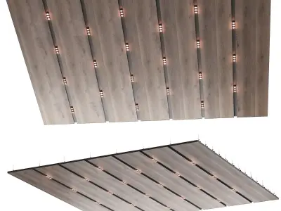 Wooden suspended ceiling with lighting 47 3D model