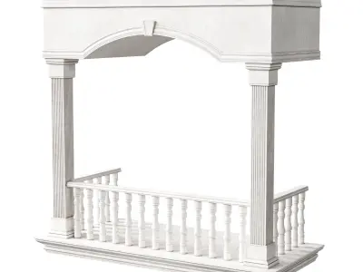 Classic Marble Balcony with Petite Marble Balusters 5 3D model