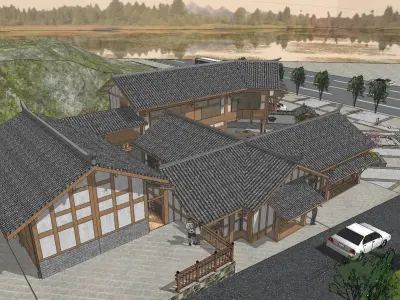 Bed and Breakfast - Chinese courtyard building 3D model