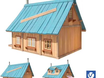 wooden cottage Low-poly 3D model