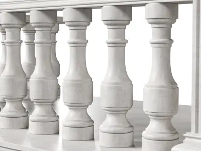 Classic Marble Balcony with Petite Marble Balusters  3D model