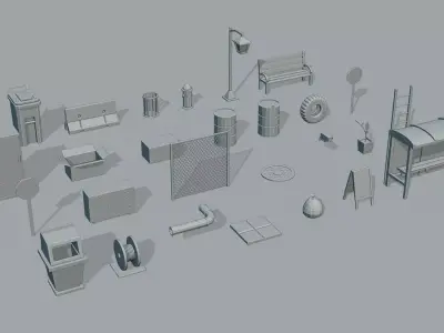 28 Low Poly Urban Street Props Pack - Game Ready 3D Assets Low-poly 3D model
