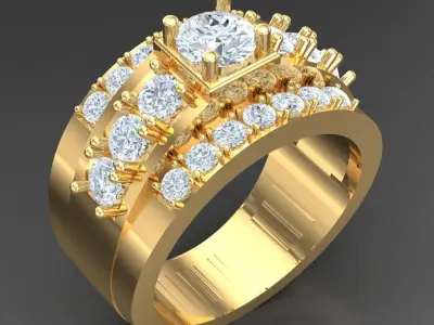 Light Gold Diamond Men Ring 2MR023 3D print model