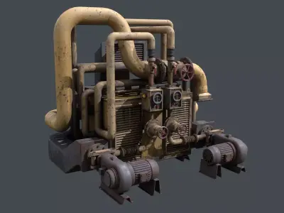 Rusty Industrial Pump System Low-poly 3D model