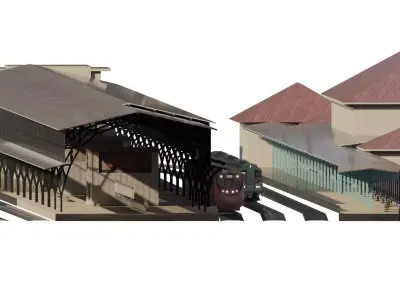 FICTIONAL STATION WITH 3 TYPES OF ELECTRIC TRAINS 3D model