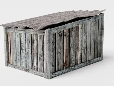 Wooden raw dog house damaged da1 Low-poly 3D model