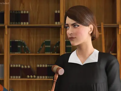  Female Judge Holding Gavel Rigged for Cinema 4D 