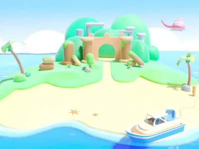 cartoon island 3D model