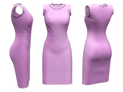 Scallop Neck Pencil Skirt Sleeveless Dress Low-poly 3D model