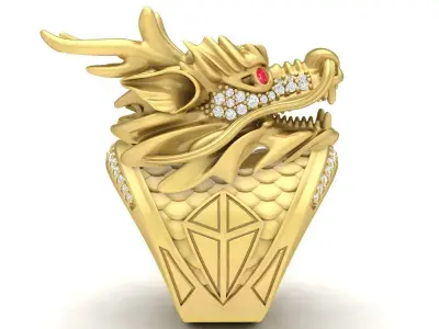 Luxury Dragon Head Diamond Ring 3D Jewelry Model 3625 3D print model