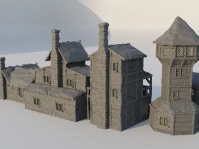 Winter Forest Village Tabletop Terrain 28 MM 3D print model