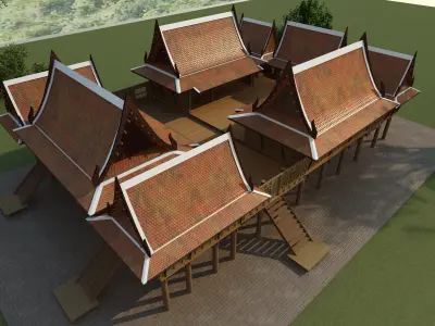 Wood home design as Thai Traditional house  Asian tropical style 3D model