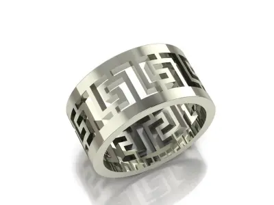 Ring 3D print model sterling silver with geometric pattern 3D print model