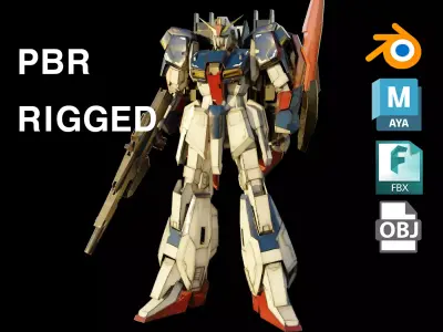 Z GUNDAM rigged with realistic texture blender maya Low-poly 3D model