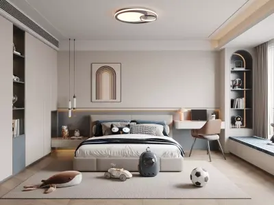 Modern Kids Bedroom with Study Nook and Playful Decor 3D model
