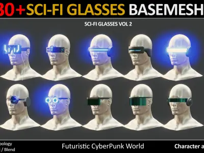 30 SCI-FI GLASSES BASEMESH Futuristic Cyberpunk  VOL 12 Low-poly 3D model