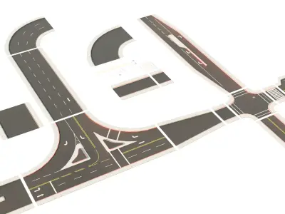 Modular Road Pack With 2k Textures Low-poly 3D model