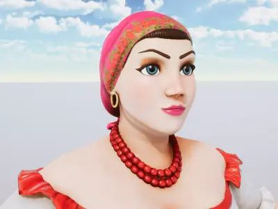 Stylized Character Woman Rigged with Shape Keys Low-poly 3D model