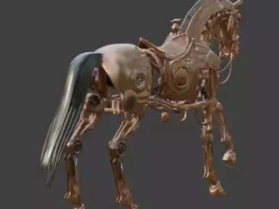 Steampunk Mechanical Horse Automaton 3D Model Low-poly 3D model