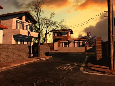 Japanese Residential Neighborhood Low-poly 3D model