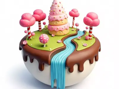 Candy Land Fantasy Island 3D Model Low-poly 3D model