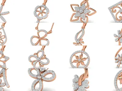 80 Flower Nature Light wt Diamond Charms Pendant 3dm render 3D Model Pack