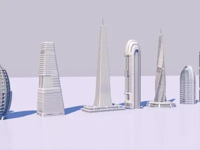 Futuristic skyscrapers downtown 3D model