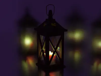 Wooden lantern with animated candle 3D model