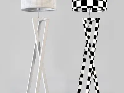 Floor Lamp Black And White Wood 3D model
